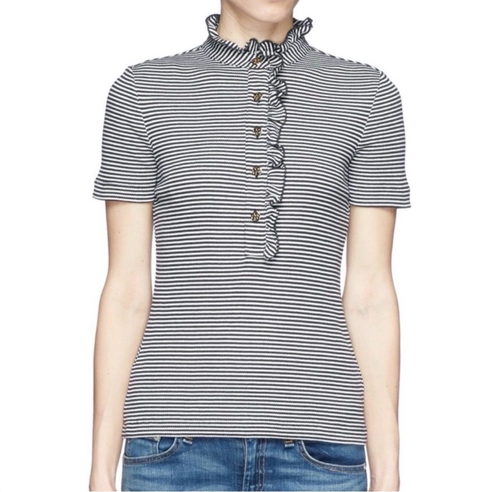 Tory Burch Lidia Ruffle Trim
Striped Polo Preppy - Small - EUC